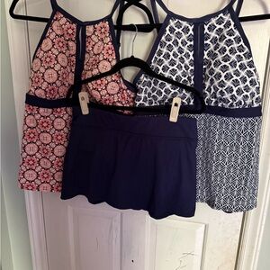 Lands' End Navy and Pink Swim Set with Printed Tops